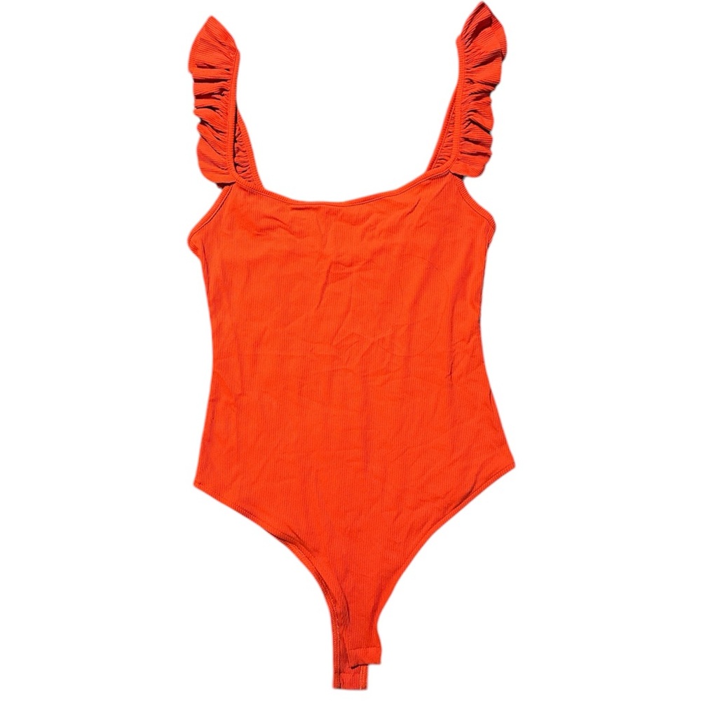 Zara Orange Ruffled Strap Bodysuit